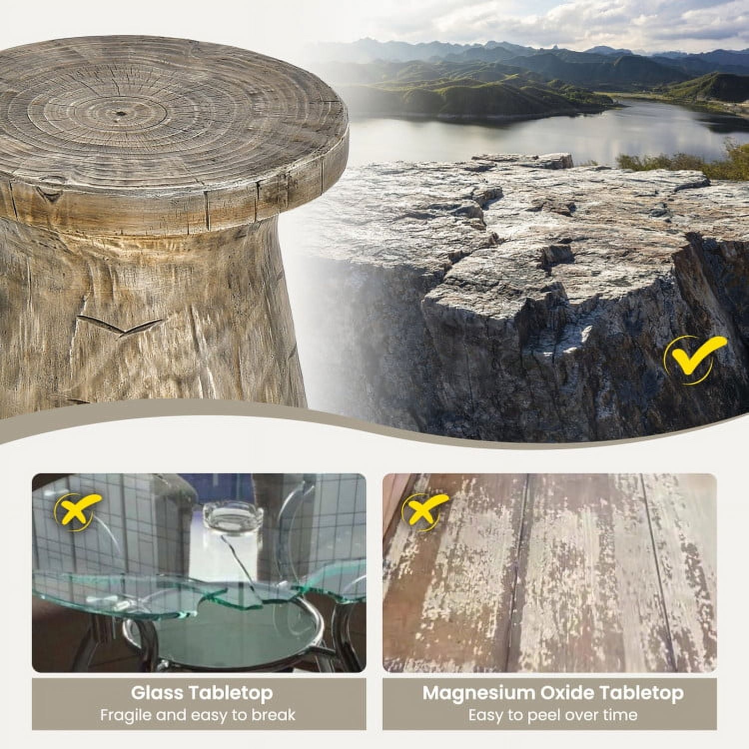 Aimee Lii Indoor Outdoor Weather Resident Rock End Table with Wood Grain Aimee Lii Indoor Outdoor Weather Resident Rock End Table with Wood Grain