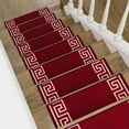 thumbnail image 7 of Slip-Resistant, Non-Adhesive, Durable, Stain-Resistant, Washable 8.5x26 in. Stair Treads to Enhance Safety, Protect Stairs, and Reduce Noise. Red and White Contemporary Greek Key Design, Set of 7, 7 of 7