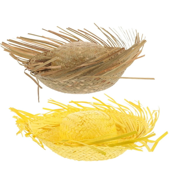 OUNONA Assorted Color Sun Hat with Unique Brim for Decor Made of Straw 2 Pieces