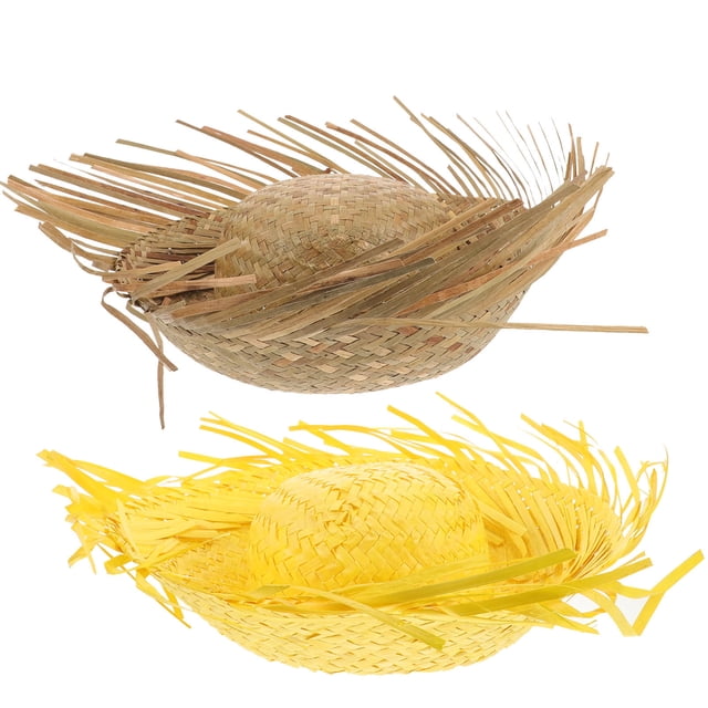 OULII 2Pcs Straw Hat Wide Brim Yellow for Family Members