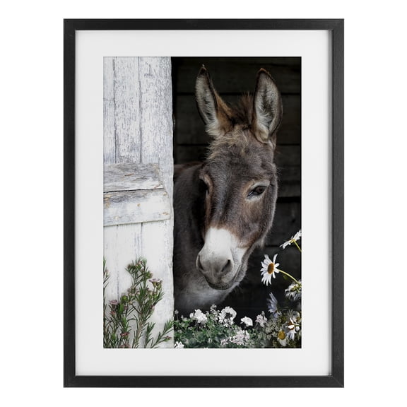 Stupell Industries Rustic Lodge Gentle Donkey Peering from Barn Black Framed Print Under Glass, 14 x 20, by CAD Designs