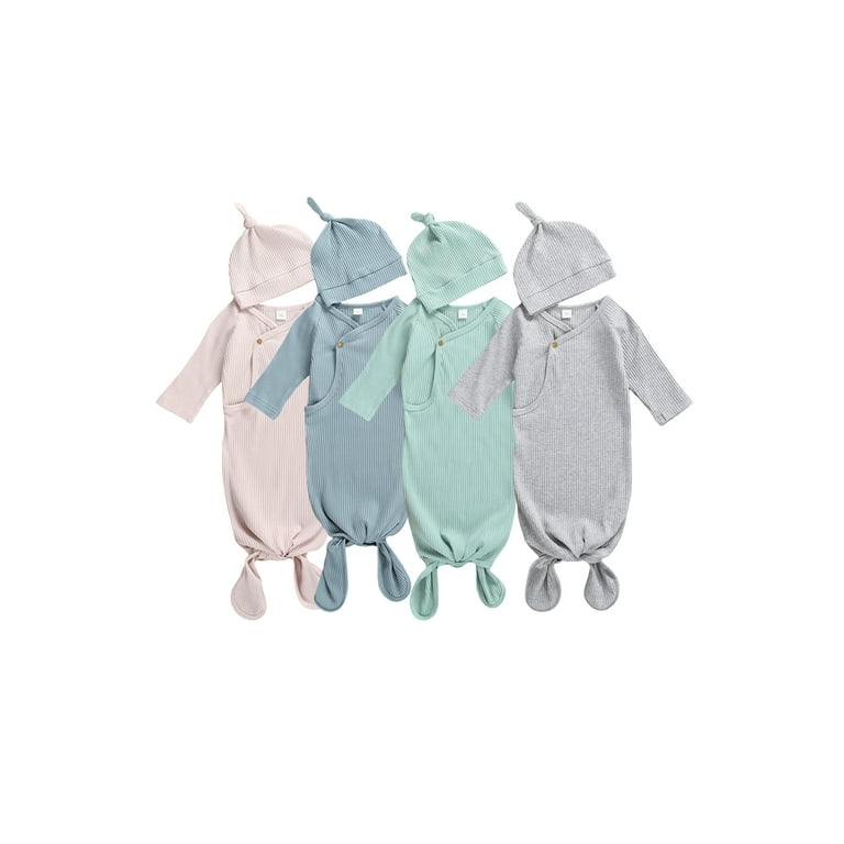 Jamlynbo Newborn Baby Boy Girl Knotted Gowns Long Sleeve Printed