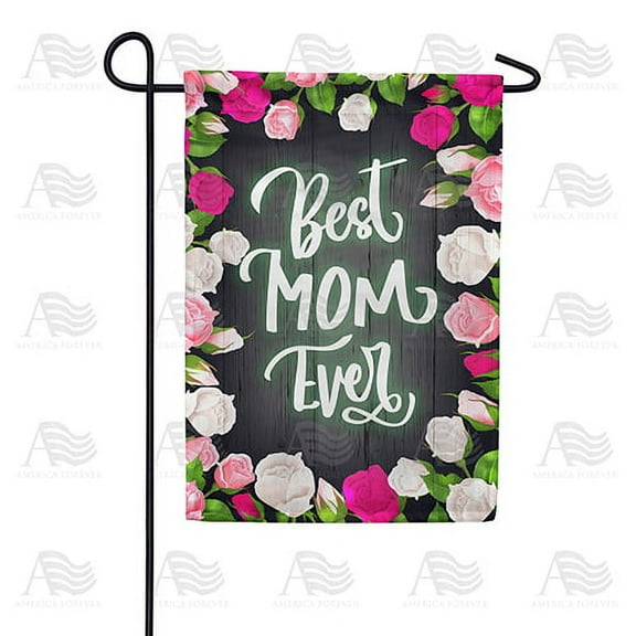 America Forever Best Mom Ever Happy Mother's Day Garden Flag 12.5 x 18 inches Red White Roses Double Sided Holiday Seasonal Yard Outdoor Decorative I Love You Mom Rose Flag
