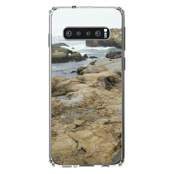 DistinctInk Clear Shockproof Hybrid Case for Samsung Galaxy S10  PLUS(6.4" Screen) - TPU Bumper, Acrylic Back, Tempered Glass Screen Protector - Point Lobos Reserve