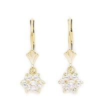 14k Yellow Gold April Clear CZ Flower Drop Leverback Earrings - Measures 23x8mm