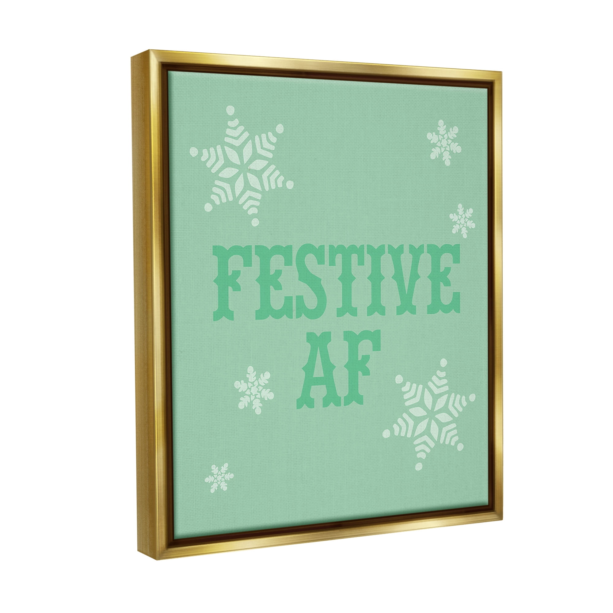 Stupell Industries Funny Festive AF Phrase Holiday Painting Gold Floater Framed Canvas Art Print Wall Art, 25 x 31