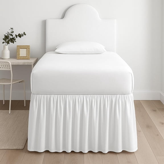 AUQ Premium Microfiber College Dorm Room Bed Skirt Twin Xl 39" X 80",Extended 30" Drop,Split Corner Dust Ruffle,Wrinkle Resistant Durable Easy Care,White Solid