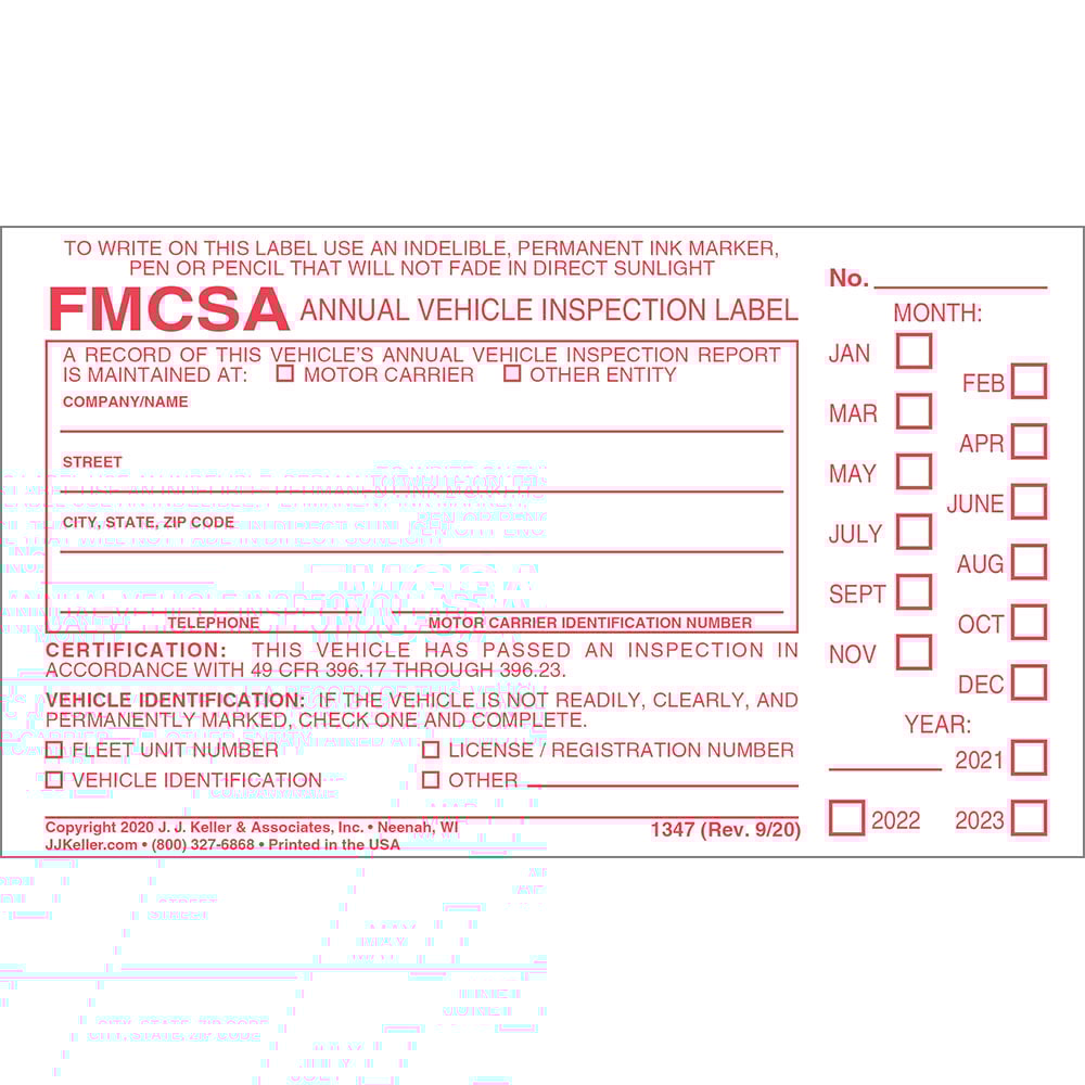 Annual Vehicle Inspection Label with Punch Boxes 20pk. Vinyl Permanent Self Adhesive Meet