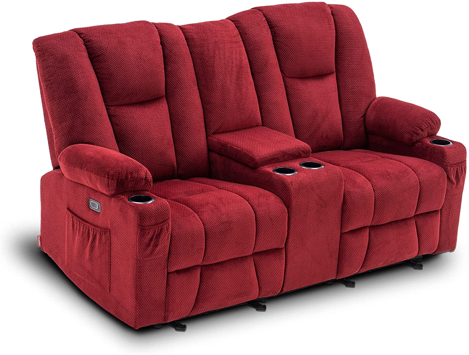 Mcombo Fabric Electric Power Loveseat Recliner w/ Console Massage Cup ...