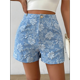 thumbnail image 4 of Shorts Bohemios de Verano con Cintura Alta y Bolsillo para Mujer, de Jacquard Floral Azul XXL, 4 of 8