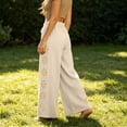 thumbnail image 4 of FchengtaiS Womens Summer Boho Pants Cotton Linen Floral Cutout Wide Leg Pants Elastic Waist Casual Palazzo Trousers with Pockets, 4 of 7