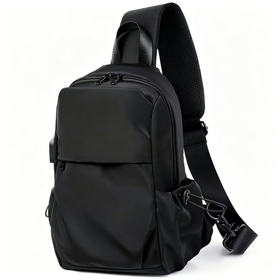 GASTROPOD Black One Strap Backpack Sling Bag Crossbody for Men Women,Lightweight Waterproof Sling Backpack Shoulder Bag for Hiking Walking Biking Travel Usb Charger Port-Nylon