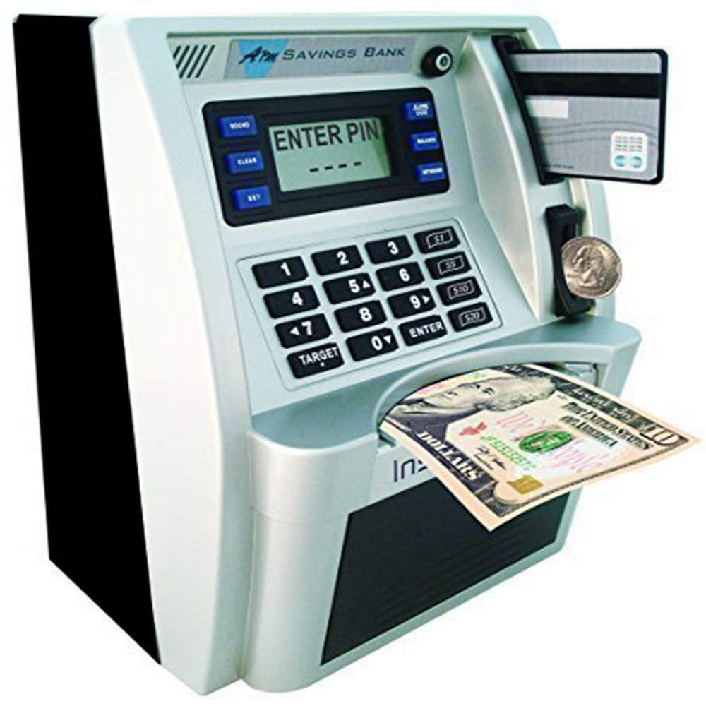 Password Piggy Bank Digital Electronic Money Bank Mini ATM Cash Coin Saving Can Toys Birthday Gifts for Kids Silver Black