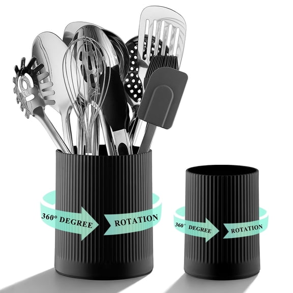 ReaNea Cooking Utensils Holder 2pcs, 360° Rotating Extra Large Plastic Kitchen Utensil Holder for Countertop, The Small Utensil Crock for Cutlery Silverware, Tooth Brush, Desk Pencil Pen
