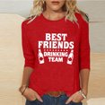 thumbnail image 2 of BangWanChi Shirts for Women Trendy Women's Fashion Casual Color Letters Printing Round Neck 3/4 Sleeve T-shirt Tops Blouse, 2 of 5
