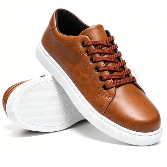 CHICVOMEY Fashion Sneakers for Men Skate Shoes Synthetic Leather White Sneakers Low Top White Tennis Shoes Lace up Casual Sneakers for Shcool