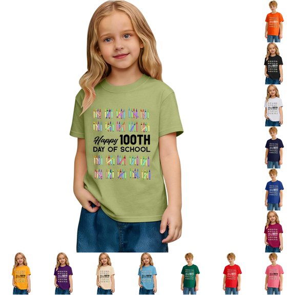 Gyujnb Graphic Print Short Sleeve Tees School Days Celebration Casual Crew Neck T-Shirt (Unisex),12-13 Years