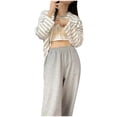 thumbnail image 2 of Tnhcen Women's Imitation Cotton Sleepwear Set Stripe print Long Sleeved Pants Pajamas Set Casual Loose Home Wear Set M-4XL, 2 of 4