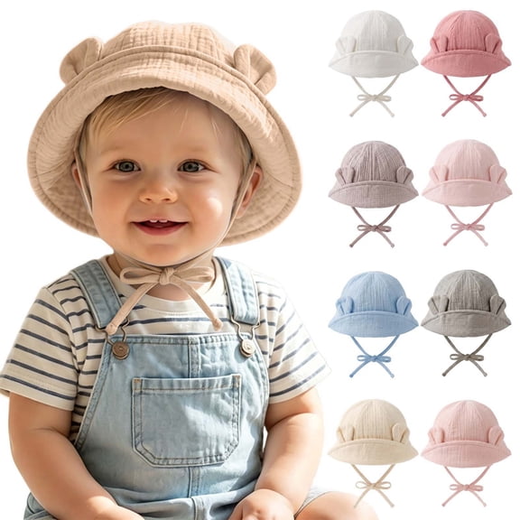 PureCasa Baby Summer Sun Hat for 0-3 Years Infant Boys Girls Comfortable Breathable Outdoor Hat Toddler Cotton Bucket Hats with Straps