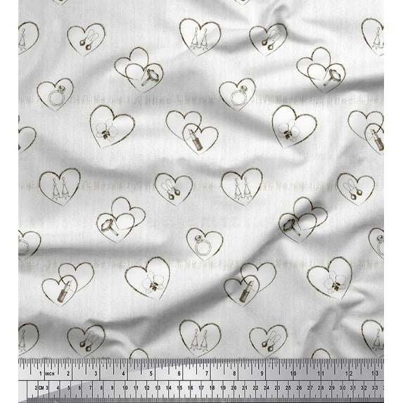 Soimoi Brown Silk Fabric Fashion Accessories & Heart Printed Fabric 1 Yard 42 Inch Wide