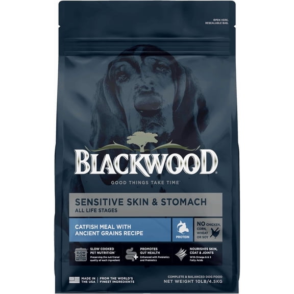 Blackwood Dry Dog Food Sensitive Skin & Stomach Catfish Meal with Ancient Grains 10 lb.