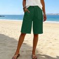 thumbnail image 5 of Women's Elastic Waist Bermuda Shorts Comfy Knee Length Shorts Casual Solid Color Summer Vacation Lounge Walking Beach Shorts with Pockets, 5 of 6