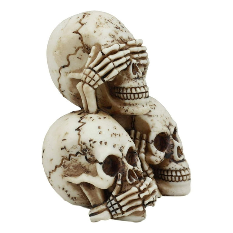 Ebros Stacked No Evil Skulls Figurine for Scary Halloween Decorations and Spooky Skeleton Statues & Medieval Fantasy Home Decor Sculptures and Gothic