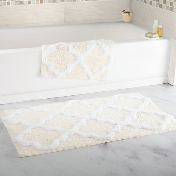 Somerset Home 2 Piece Bathroom Rug Set - 41x24.5 Inch and 34x21 Inch 100% Cotton Bath Mats (Beige)