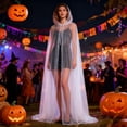 thumbnail image 2 of Hooded Cloak Adult Sheer Cape Witch Queen Cosplay Costume for Halloween Christmas Special Festivals Renaissance, 2 of 7