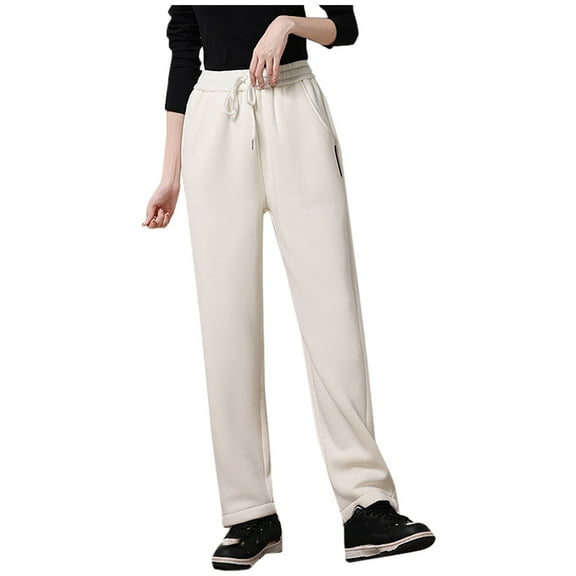 Women's Winter Warm Sherpa Lined Fleece Pants Casual Loose Fit High Waist Straight Jogger Pants Trousers with Pockets