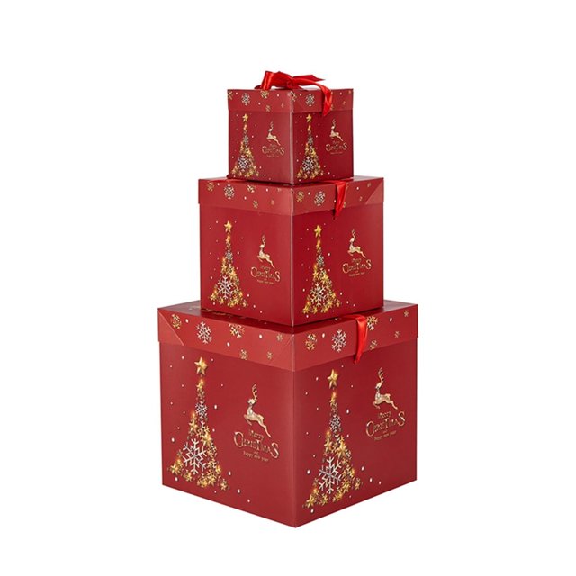 DGLQMYX Gift Boutique 3 Cajas de Regalo Navideñas con Diseño de Bastón de Caramelo, Cajas Rectangulares Apilables con Tapas en Varios Tamaños para Decoración Navideña, Envoltura Decorativa para