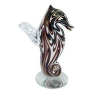 Brown And White Glass Seahorse On A Clear Base Figurine