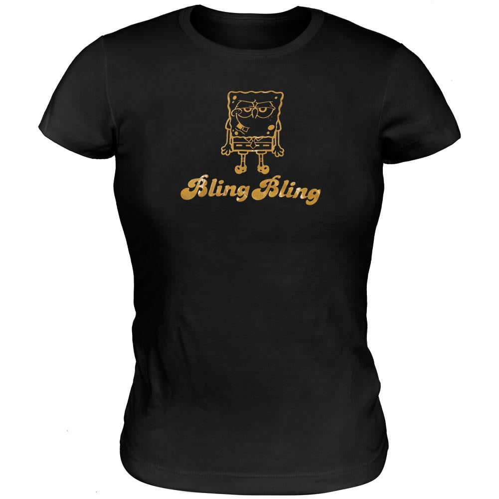 Spongebob Squarepants Spongebob Bling Bling Juniors Babydoll T Shirt Black