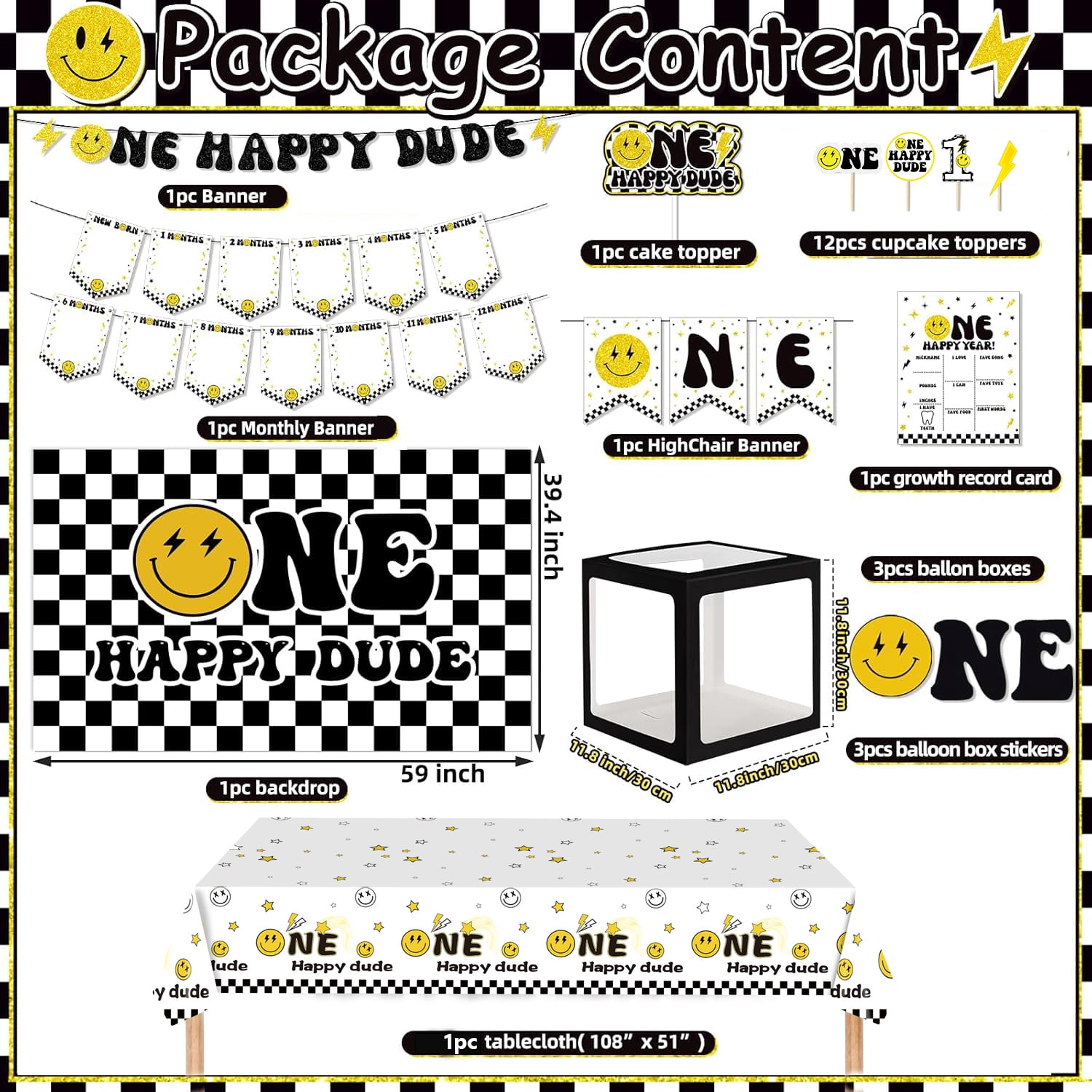 EMPIRE PARTY Supply 1st Birthday Party Decoration Kit, One Happy Dude Theme, Backdrop, Balloon Arch, ONE Boxes, High Chair Banner, Unisex
