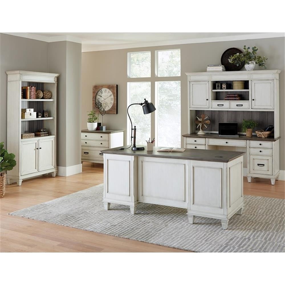 Pemberly Row Contemporary White Wood Double Pedestal Desk Executive Desk