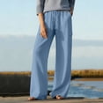 thumbnail image 4 of Scyoekwg Stretch Work Pants for Women Cotton Linen Wide Leg Pant Drawstring Ladies Sweatpants Loose Solid Color Comfy Casual Trousers Light Blue,S, 4 of 8