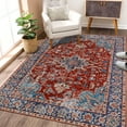 thumbnail image 5 of CAROMIO 5 x 7 Vintage Bohemian Distressed Rug Oriental Floral Printed Rug Boho Chenille Soft Floor Cover for Living Room Bedroom Non-Slip Low Pile Rug, Red/Blue, 5 of 5