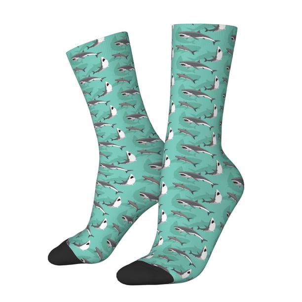 Balery Great White Shark Calcetas Largas con Estampado para Hombre y Mujer – Suaves y Transpirables, Talla Única (US 5-11)