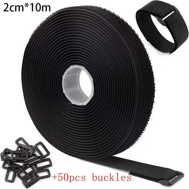 5-10Meters Adjustable Fastening Hook And Loop Straps 2/2.5cm Width With Buckles Free Cut Length Straps For Organizer Or Storage 10mx2cm with buckles black