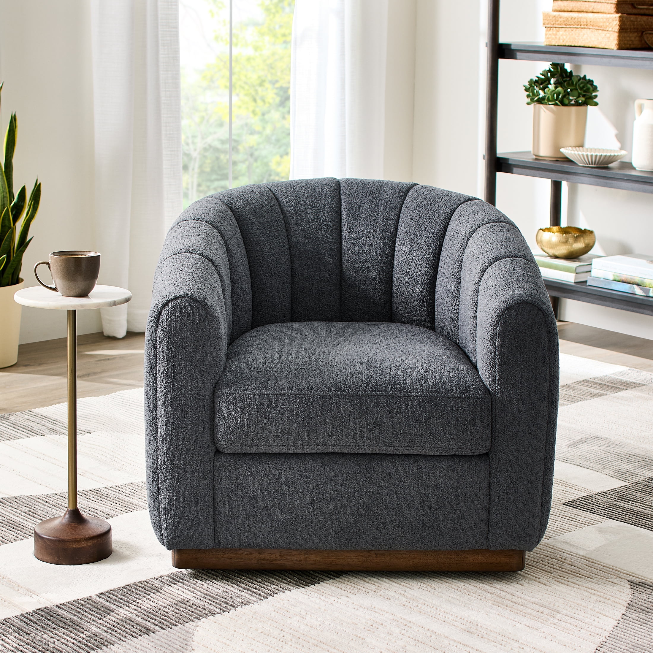 Better Homes & Gardens Lillian Accent Swivel Chair, Charcoal Boucle