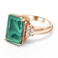 thumbnail image 3 of Gem Stone King 18K Rose Gold Plated Silver Green Malachite Ring for Women (10.30 Cttw, Gemstone Birthstone, Emerald Cut 14X10MM, Available in Size 5, 6, 7, 8, 9), 3 of 5