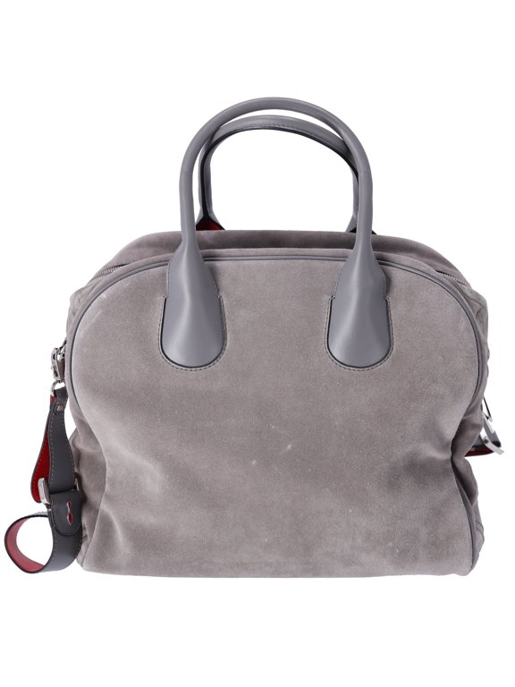 Pre-Owned Christian Louboutin Mary Jane Large Handbag Gray Khaki Suede Leather
