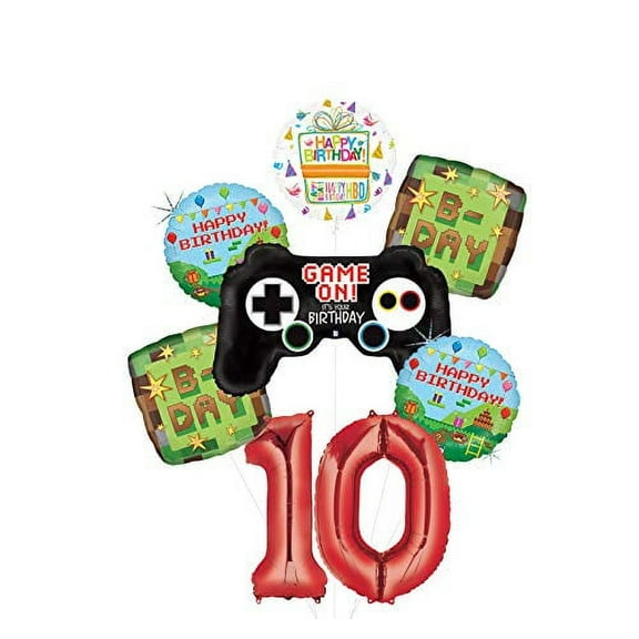 Video Game 10th Birthday Party Supplies Miner Pixelated TNT Balloon Bouquet Decorations