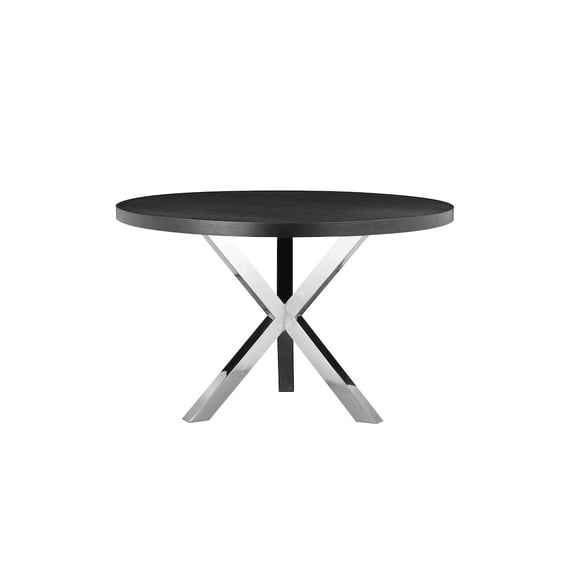 Pangea Home Remi Modern Wood Veneer & High Polished Steel Dining Table in Black