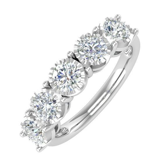 1 Carat 5-Stone Diamond Wedding Band Ring in 14K White Gold (Ring Size 6.75)