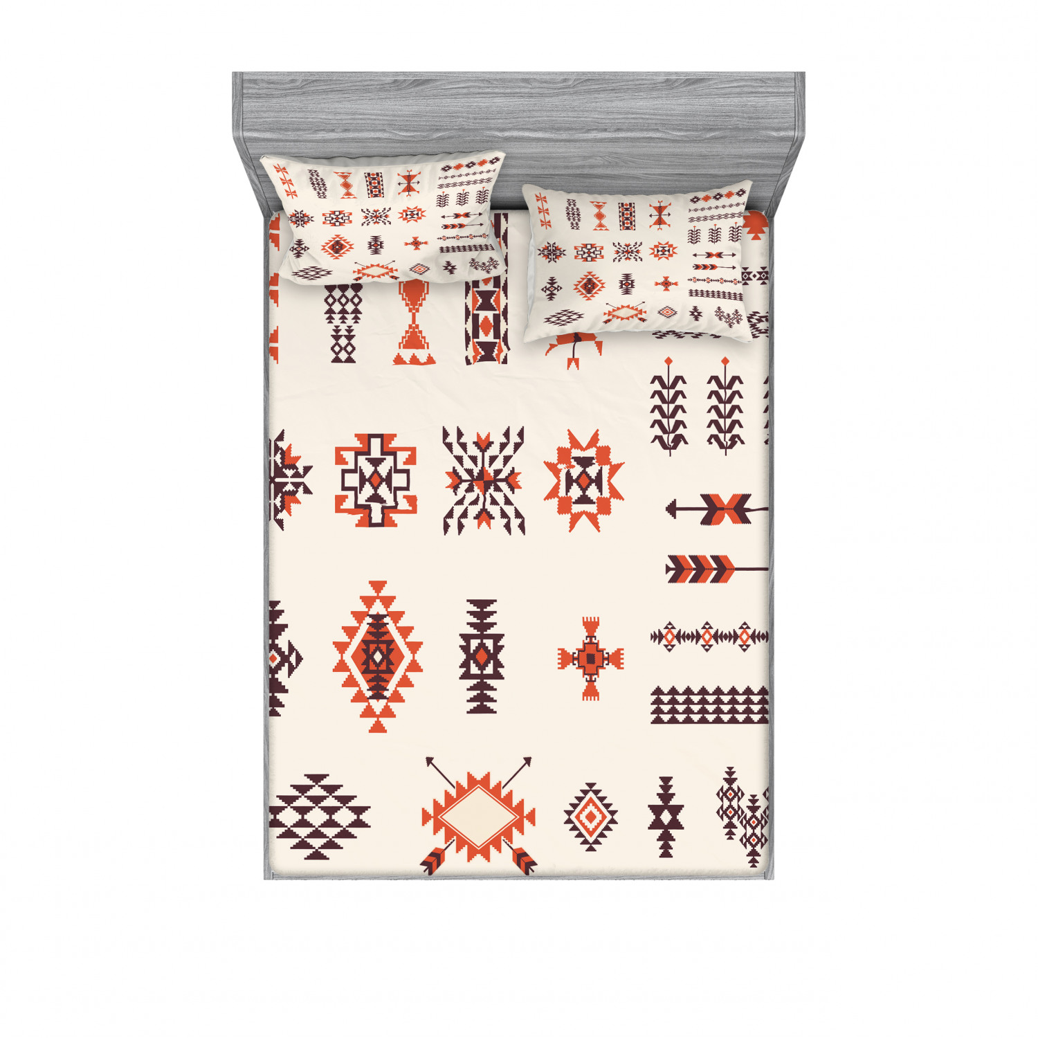 Tribal Bedding Set with Sheet & Covers, Illustration of Aztec Culture