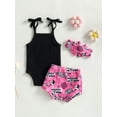 thumbnail image 4 of Hirigin Newborn Baby Girl Western Outfits Ribbed Tank Romper Top and Cow Print Shorts Headband 3 6 12 18 Months Summer Clothes Set, 4 of 8