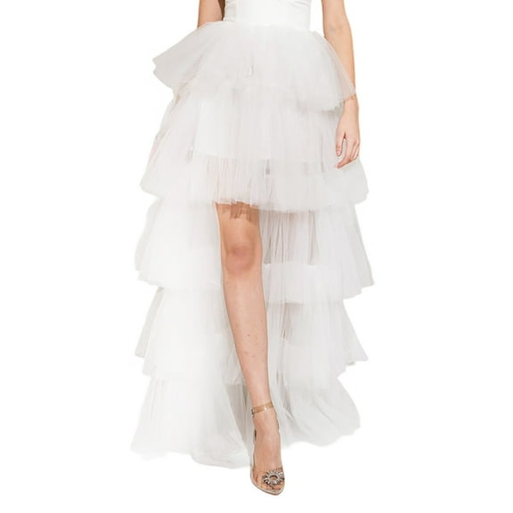 Women Tutu Maxi Skirt A Line Flowy Elastic Waist Long Layered Party Skirt for Rave Halloween Festive Occasions