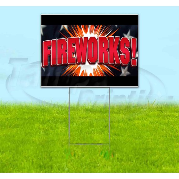 Fireworks (18" x 24") Yard Sign, Includes Metal Step Stake