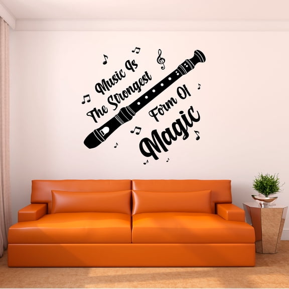 Music Wall Decal Classsical Flute Silhouette with Musical Notations Bedroom Wall Decal for Children Instrument Cute Themed Room Décor - Size: 10 In x 9 In